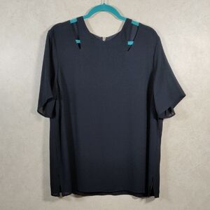 2/$25 04095 Chico's black crinkle crepe S/S blouse with neck detail 3 XL